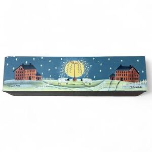Primitive Wood Box Pat Fischer “Willow Moon” Folk Art 17 3/4” x 4.5” x 3 5/8”